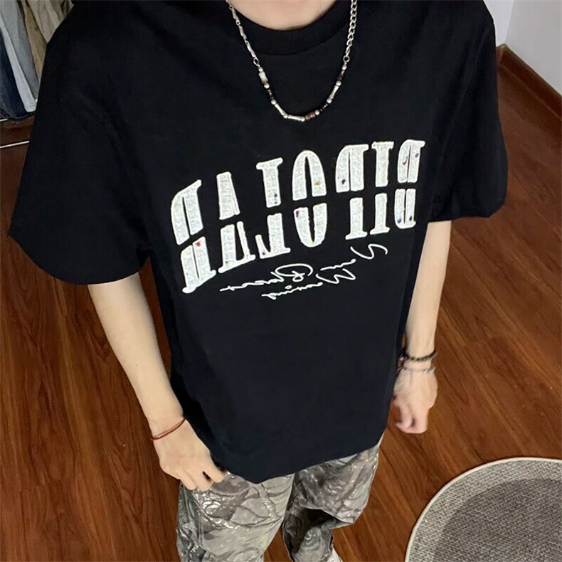 万针全刺绣工艺抖音得物高品质260克重磅纯棉双纱美式高街短袖T恤图片