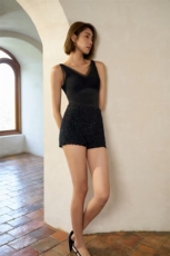 春秋新款纯色无袖背心裙v领简约修身长款女，女装针织衫/毛衣，洛丽兰可