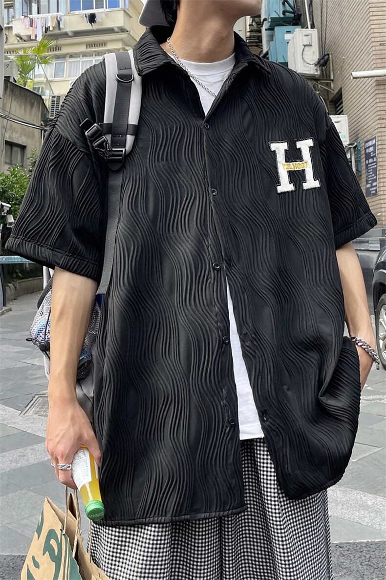 1港风情侣贴布绣衬衫大码M-5XL网红潮短袖衬衫DSC7767特P35控58,男装T恤,星座226-2