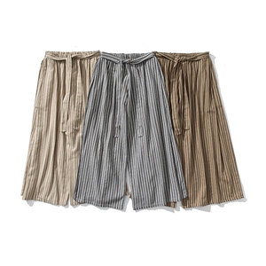 白底平铺图 夏季大码日系棉麻复古条纹裤直筒阔腿裤汉服 K257/P75图片
