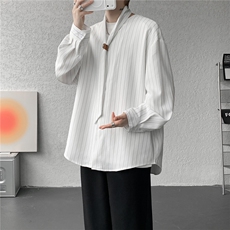 春秋季薄款老钱风休闲自带领带男慵懒风衬衫宽松时尚衬衣搭配，男装衬衫，电商B319