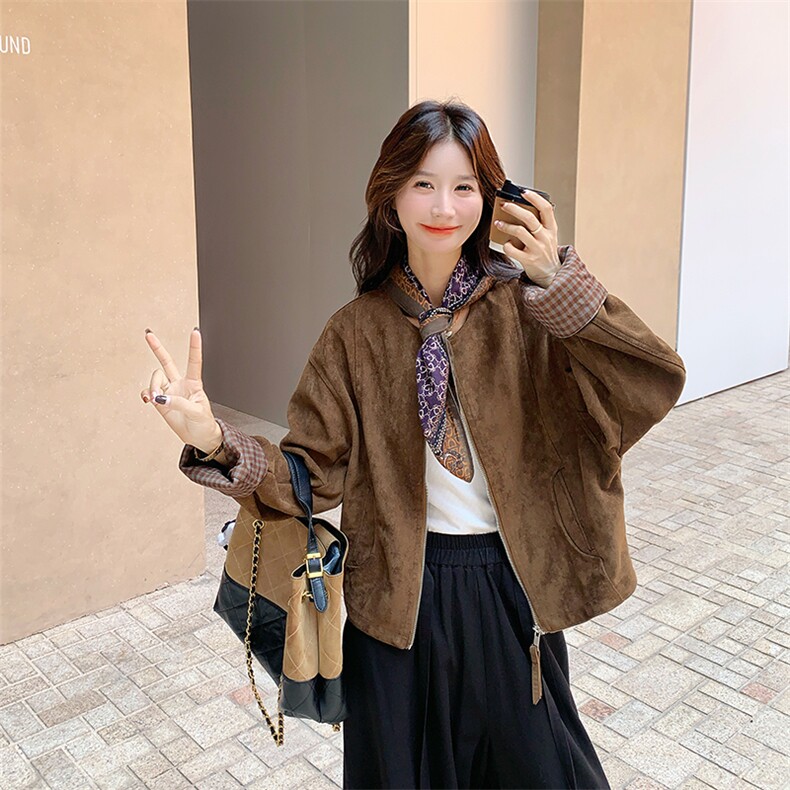 新品现货~今年流行方巾披肩麂皮绒短夹克外套女5121-P175-K258,女装短外套,2C126