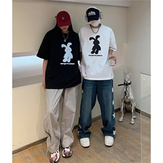 情侣装夏装2026新款朝高街卡通印花短袖宽松T恤半袖衫D246P28，男装T恤，电商A335-1（原A458）