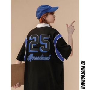 中性2022新款夏季字母印花ins情侣短袖POLO衫T恤PL156P45控68,2022服装流行搭配配饰图片