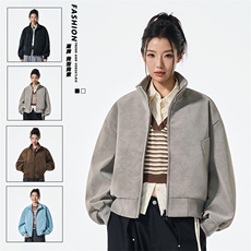 美式复古短款夹克男女秋高街潮牌情侣外套宽松百搭上衣JS5601-P85，男装夹克，星座610（原A335）