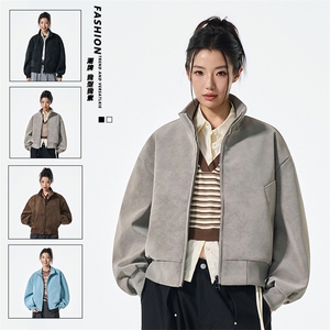 美式复古短款夹克男女秋高街潮牌情侣外套宽松百搭上衣JS5601-P85图片