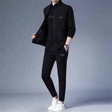 秋季男士休闲中年运动服长袖套装外套长条加绒卫衣休闲开衫三件套，男装休闲套装，电商B212（原钱塘6029）