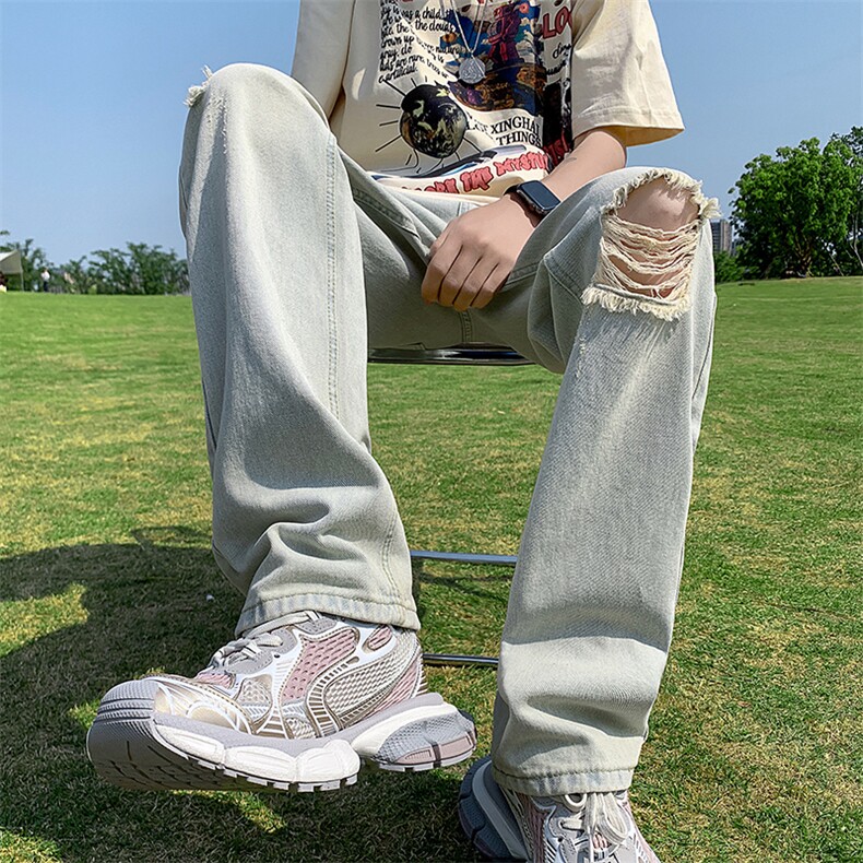破洞牛仔裤男小直筒B342-K7035-P55直播品质,男装牛仔裤,电商B342