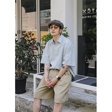 高级感短袖衬衫女春夏慵懒风设计感小众情侣衬衣薄710-3422P45，女装衬衫，星座710