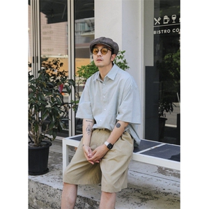 高级感短袖衬衫女春夏慵懒风设计感小众情侣衬衣薄710-3422P45图片