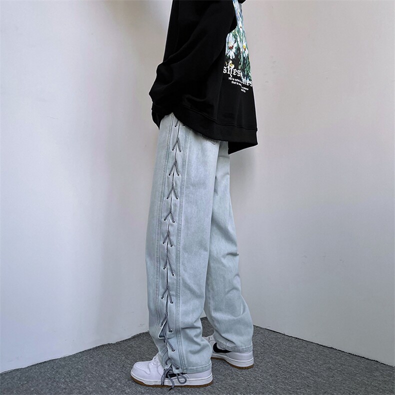 wassuphappy牛仔裤男款春秋夏季宽松直筒阔腿裤潮牌休闲运动裤子,男装休闲裤,星座308B-1