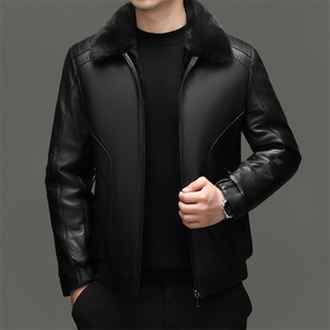 BG-XL2391海宁山羊皮真皮皮衣男水貂内胆皮夹克保暖外套男装图片