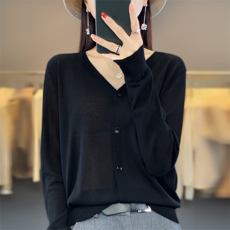 23春秋新款天丝鎏金沙开衫防晒衫女针织通勤薄款外搭长袖宽松上衣,女装蕾丝衫/雪纺衫,大美人包芯纱店