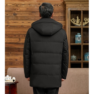 中老年羽绒服男士中长款加厚防寒中年休闲白鸭绒连帽可脱卸外套图片
