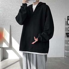 8XL-M叠穿假两件卫衣重磅连帽V领拼接套头衫宽松大码外套WY006P65，男装卫衣，电商B312