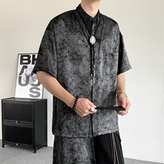 夏装2025日系复古新中式原创设计小众短袖衬衣大码上衣，男装T恤，星座909