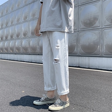 破洞牛仔裤男士夏季宽松百搭薄款九分裤韩版港风裤子K1100-P38，男装牛仔裤，星座512-2