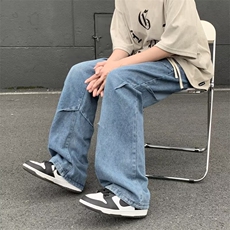 复古水洗做旧宽松直筒裤港风ins拖地阔腿牛仔裤子N7789，男装牛仔裤，星座1116A-1（原606A）