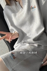 特批P48无差价夏季V领刺绣腊肠狗纹理感百搭大码短袖短裤男TZ5363，男装牛仔裤，电商A001-1