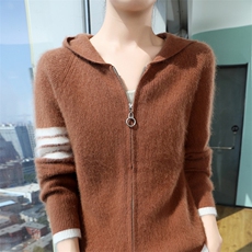 秋冬季新款舒适时尚百搭加厚连帽貂绒衫，女装针织衫/毛衣，冬贝尔貂绒