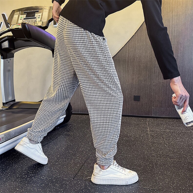 社会小伙秋冬新款千鸟格休闲裤子男店主风长裤哈伦裤2283-P65，男装休闲裤，星座313B-2(原星座309A-2)