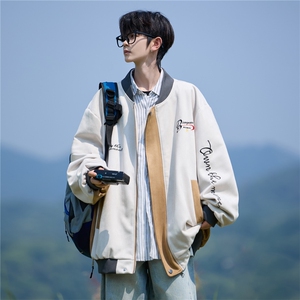 秋冬新款宽松绣花撞色港风大码相机片夹克外套男J863 P88 控138图片