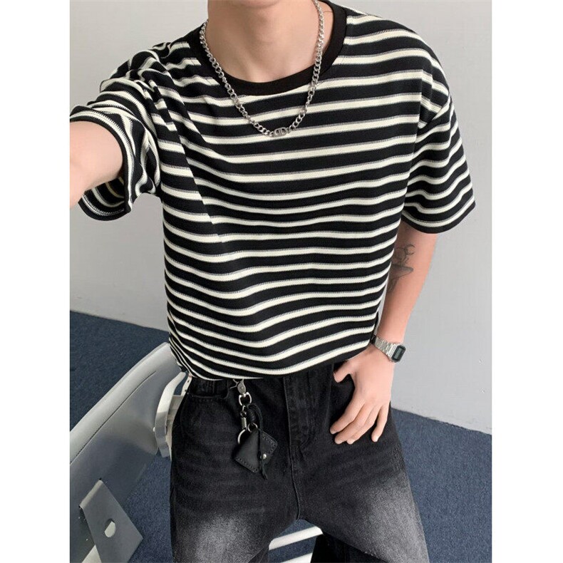 ER0337-P38立体条纹短袖男设计感高级感夏季圆领半袖小众潮牌T恤,男装T恤,电商C233