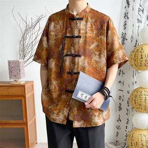新中式提花风潮T恤短袖大码花色盆扣汉服时尚唐装T2411-P58图片