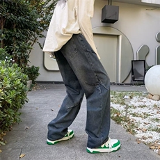 美式复古牛仔裤男春秋潮牌cleanfit宽松阔腿裤百搭高街设计感长裤，男装牛仔裤，星座601-1