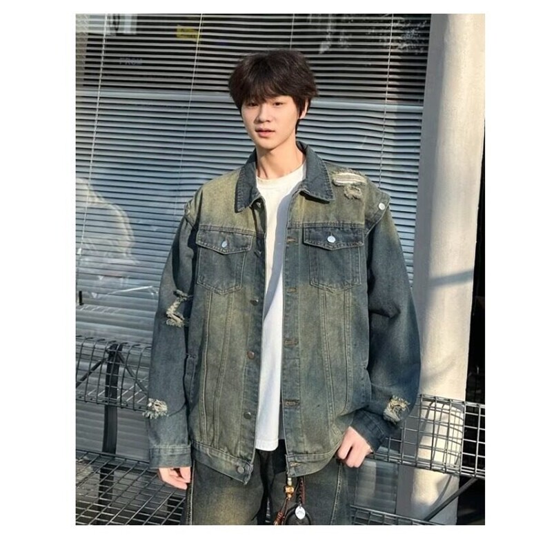 春秋水洗做旧破洞牛仔外套男款潮牌痞帅高街情侣美式夹克8860/P65,男装夹克,星座506