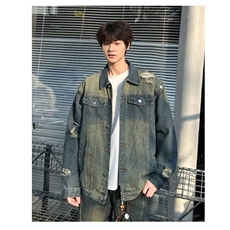 春秋水洗做旧破洞牛仔外套男款潮牌痞帅高街情侣美式夹克8860/P65，男装夹克，星座506