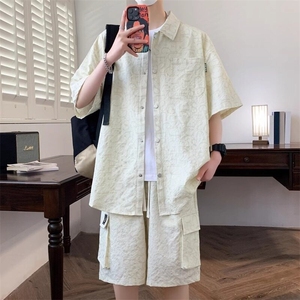 2025年薄款休闲衬衫套装款衣服夏季新款潮流帅气搭配短裤两件图片