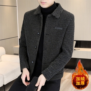 冬季新款男士翻领毛呢大衣加绒加厚夹克外套上衣D19P135图片