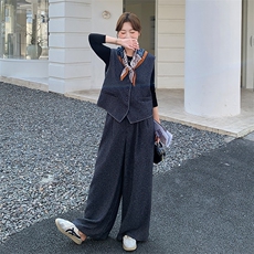 巨好看打底衫马甲阔腿裤套装女春秋爆款高级感ootd三件套超火爆款，女装套装/套裙，2C007