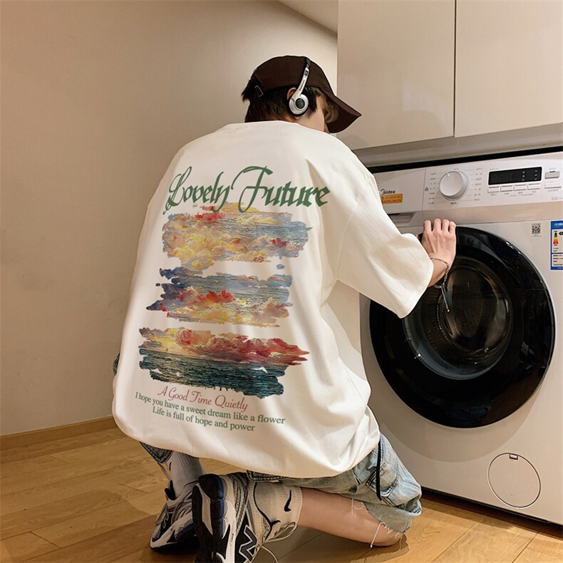 新款短袖t恤男女潮流印花感宽松半袖体恤衫男517A-2-T6631-P28,男装T恤,星座517A-2