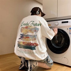 新款短袖t恤男女潮流印花感宽松半袖体恤衫男517A-2-T6631-P28，男装T恤，星座517A-2