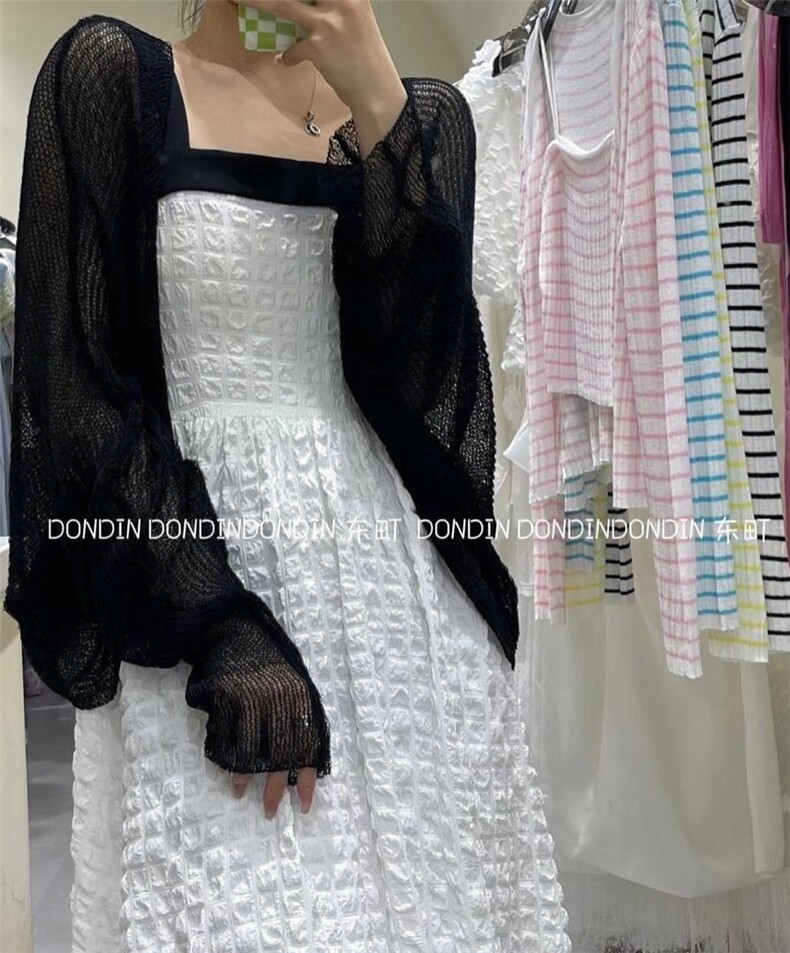 现货提花格子吊带裙?空调衫，女装背心吊带，东町