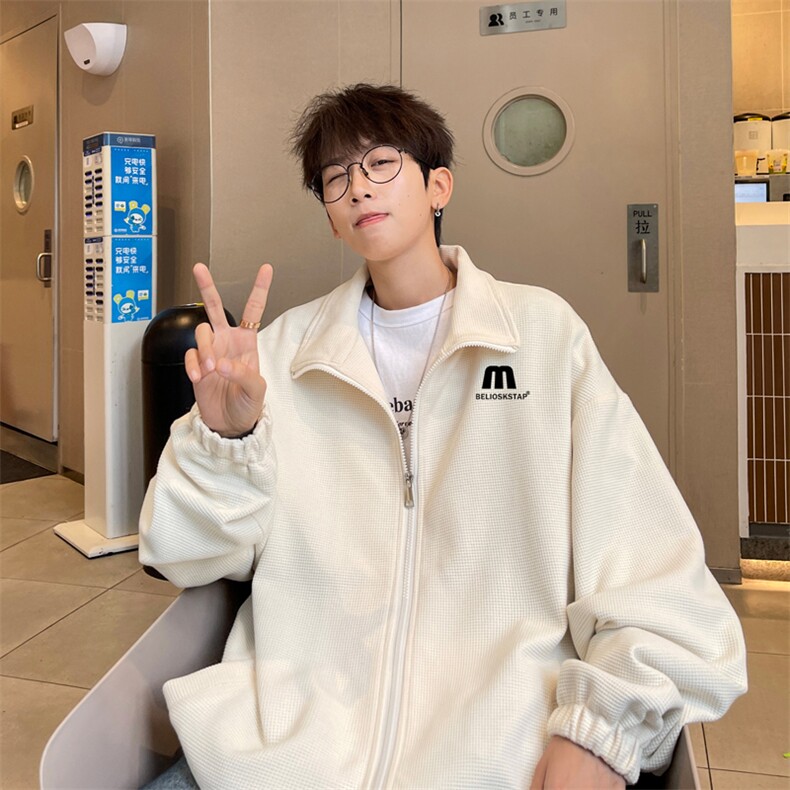 华夫格！开衫男外套男夹克男宽松华夫格上衣男港风HJK171-P55图片