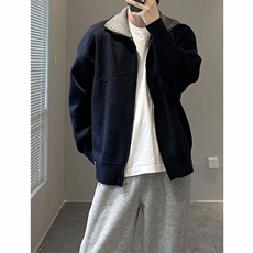 网图M902-P60巴恩风撞色翻领男士针织开衫休闲毛衣，男装针织衫/毛衣，电商D310B