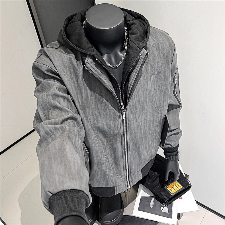 秋季美式复古纹理PU皮假两件外套男，女装短外套，星座410-6（原星座1304-1）