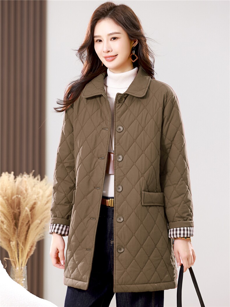 2025冬季时尚休闲夹棉加厚保暖舒适中长款棉服,女装棉衣/棉服,独衣靓