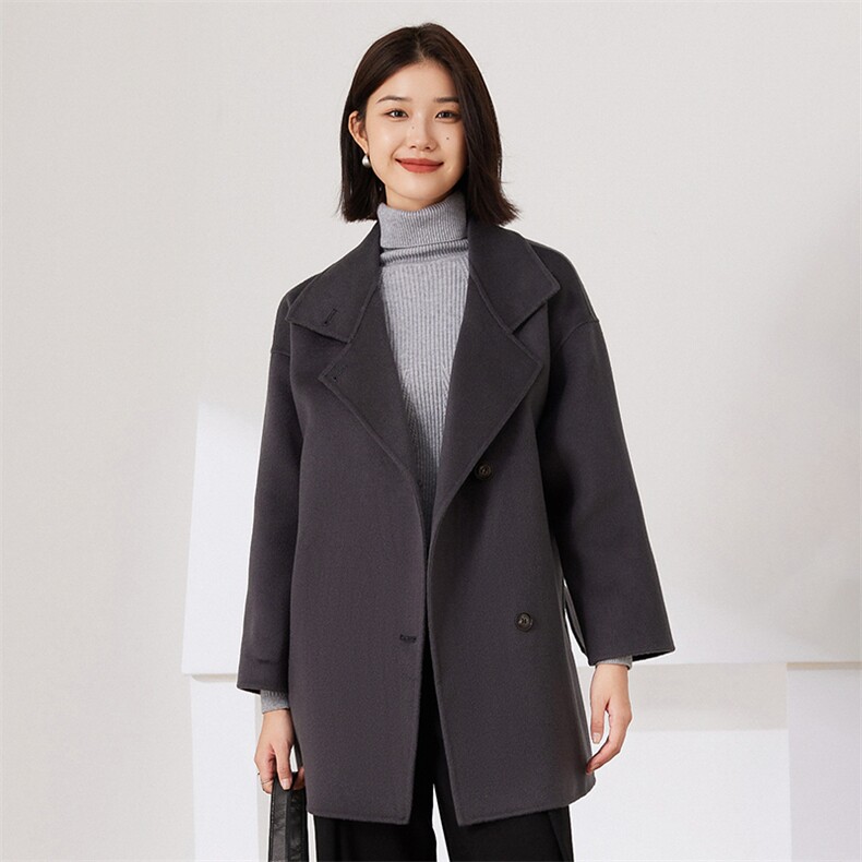 单排扣短款2024年秋冬季新款羊毛双面呢大衣，女装双面呢大衣，织美生