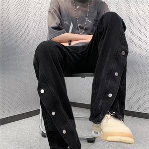 美式vibe裤子高街水洗牛仔裤男设计感小众拉链裤C1713P55图片