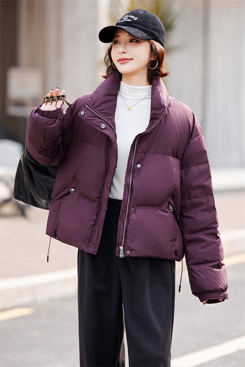 【现货】短款羽绒服女冬2024新款小个子立领显瘦加厚白鸭绒外套,女装羽绒服,仁梯