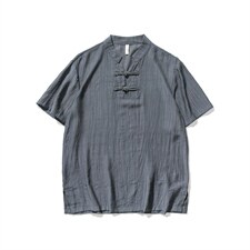 21夏季 大码风棉麻亚麻宽松短袖盘扣衬衫中式立领 F18/P50图片