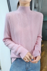 100%纯羊毛衫女半高领菱形扭花加厚针织衫毛衣宽松羊绒衫打底上衣，女装羊绒衫，昭美羊绒