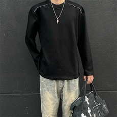 抖音得物高品质26春装设计感长袖打底衫纯色拉链肩圆领卫衣W123，男装T恤，电商A486-1