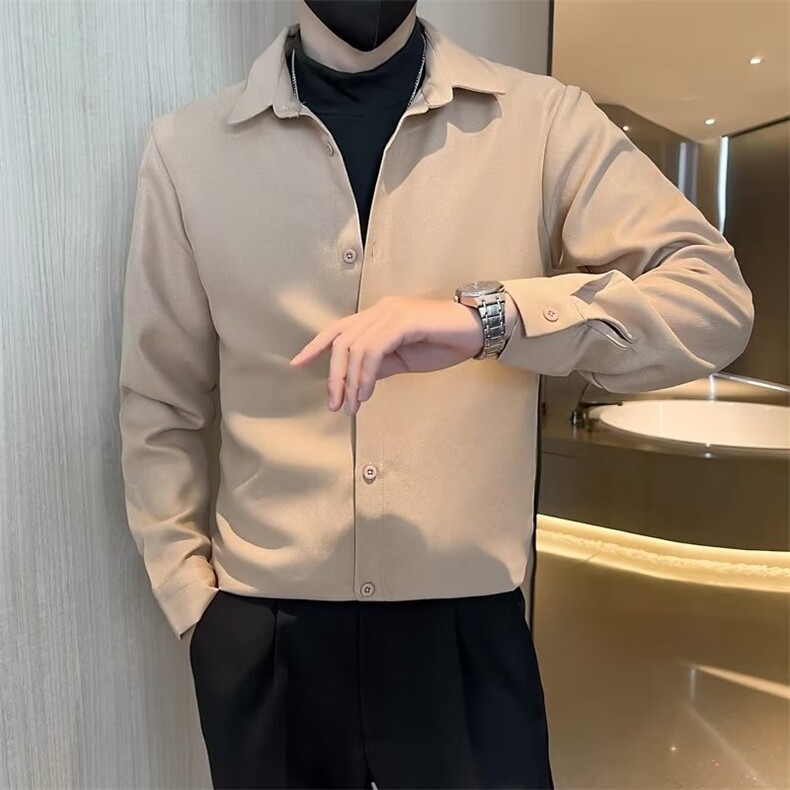 社会小伙假两件毛呢衬衫男长袖秋冬男装秋装夹克修身毛衣外套C802,男装针织衫/毛衣,星座1116A-2（原606A-1）