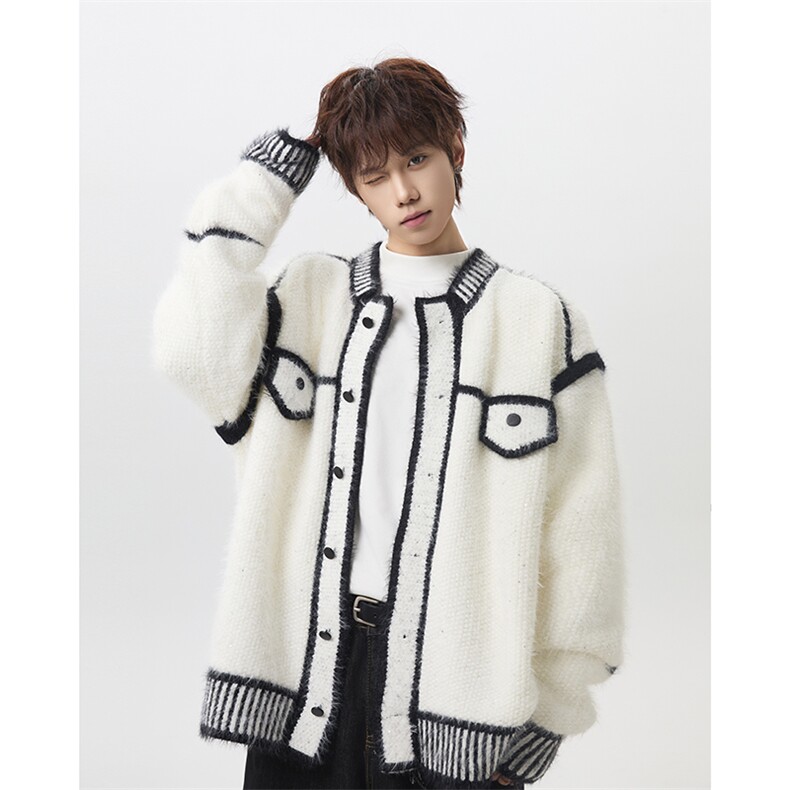 MYDD015-P60重磅痞帅花毛绒绒毛衣外套男女情侣宽松针织衫，男装针织衫/毛衣，星座712A-1