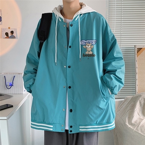 秋季韩版新款假两件连帽男港风夹克外套G621 P65控78图片